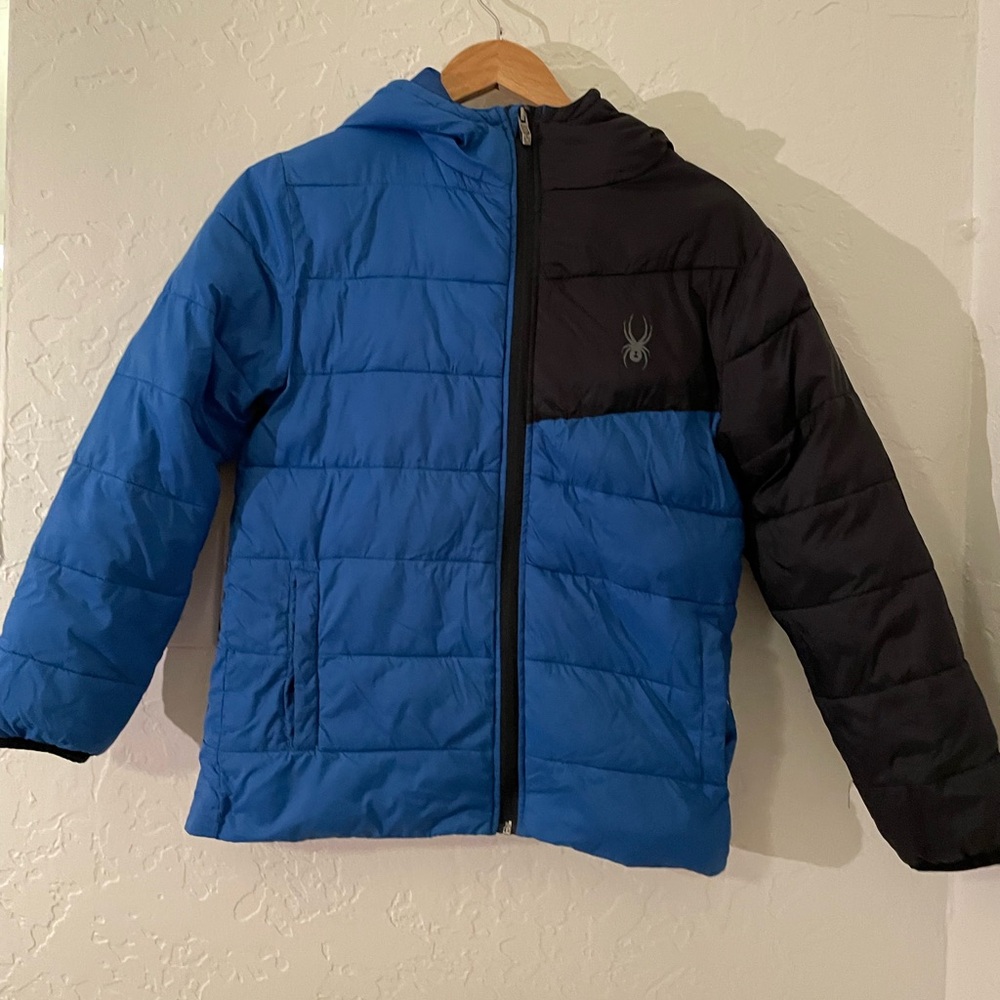 Spyder L (14-16) blue & black ace zip puffer coat. GUC.